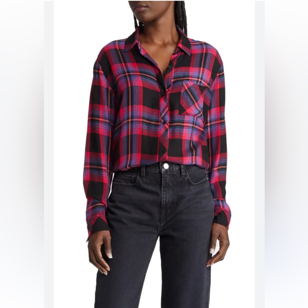 RAILS Hunter Plaid Black Coral Teal Button Up Shirt Size XS